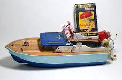 Vintage Langcraft Toy Speedboat with Outboard For Sale